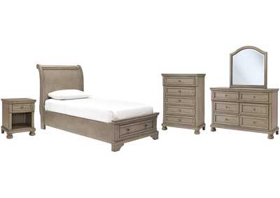 Lettner Twin Sleigh Bed with Mirrored Dresser, Chest and Nightstand,Signature Design By Ashley