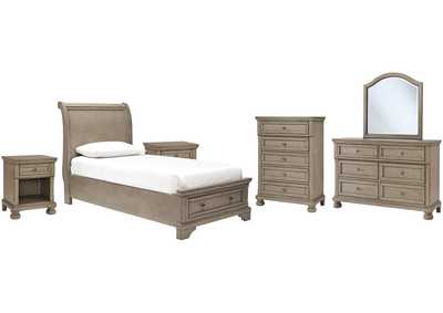 Image for Lettner Twin Sleigh Bed with Mirrored Dresser, Chest and 2 Nightstands