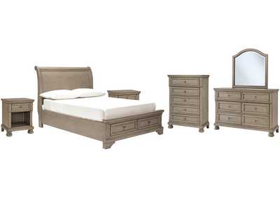 Lettner Full Sleigh Bed with Mirrored Dresser, Chest and 2 Nightstands,Signature Design By Ashley