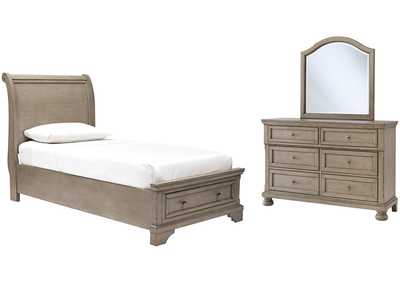 Lettner Twin Sleigh Bed with Mirrored Dresser,Signature Design By Ashley