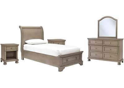 Image for Lettner Twin Sleigh Bed with Mirrored Dresser and 2 Nightstands