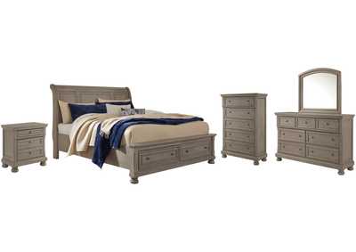 Image for Lettner Queen Sleigh Bed with 2 Storage Drawers with Mirrored Dresser, Chest and Nightstand