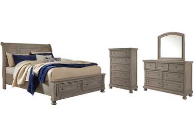 Image for Lettner Queen Sleigh Bed with 2 Storage Drawers with Mirrored Dresser and Chest