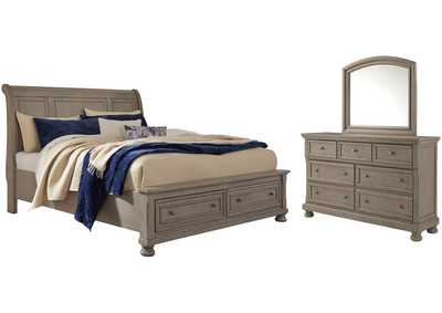 Image for Lettner Queen Sleigh Bed with 2 Storage Drawers with Mirrored Dresser