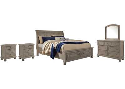 Lettner King Sleigh Bed with 2 Storage Drawers with Mirrored Dresser and 2 Nightstands,Signature Design By Ashley
