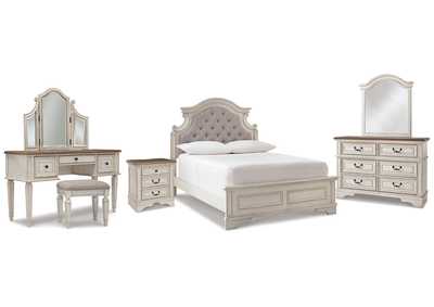 Image for Realyn Full Panel Bed, Dresser, Mirror, 3-Piece Vanity and Nightstand