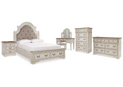 Image for Realyn Queen Upholstery Panel Bed, Dresser, Chest, Nightstand, and Vanity Set