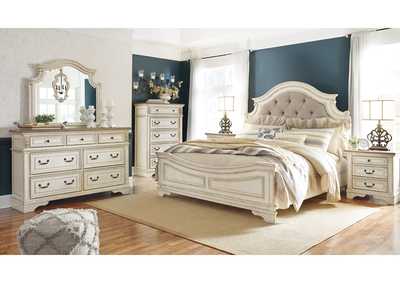 Realyn King Upholstered Panel Bed with Mirrored Dresser, Chest and 2 Nightstands,Signature Design By Ashley