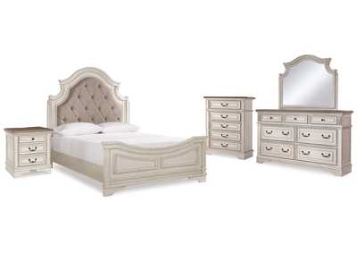 Image for Realyn Queen Upholstered Panel Bed, Dresser, Mirror, Chest and Nightstand