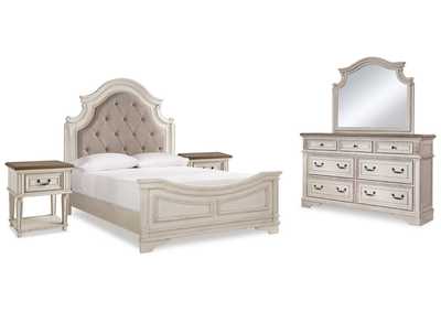 Image for Realyn Queen Upholstered Panel Bed, Dresser, Mirror and 2 Nightstands