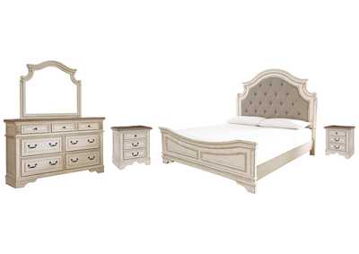 Image for Realyn Queen Upholstered Panel Bed with Mirrored Dresser and 2 Nightstands