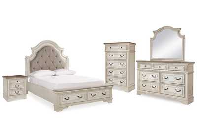 Realyn Queen Upholstered Bed, Dresser, Mirror, Chest and Nightstand,Signature Design By Ashley
