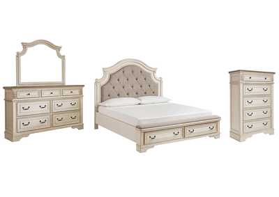 Image for Realyn Queen Upholstered Bed with Mirrored Dresser and Chest