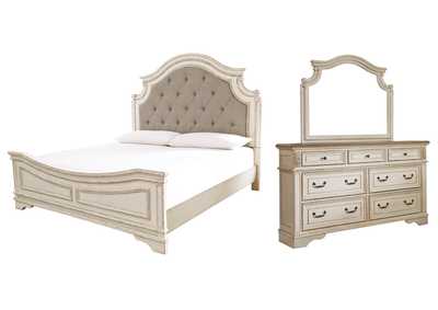 Image for Realyn California King Upholstered Panel Bed with Mirrored Dresser