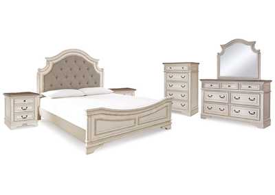 Realyn King Panel Bed, Dresser, Mirror, Chest and 2 Nightstands