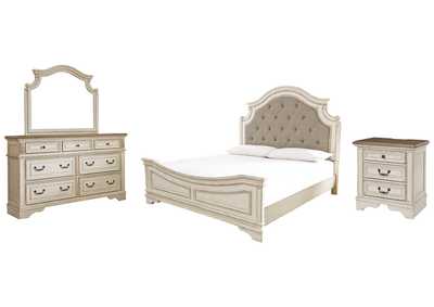 Image for Realyn King Upholstered Panel Bed with Mirrored Dresser and Nightstand