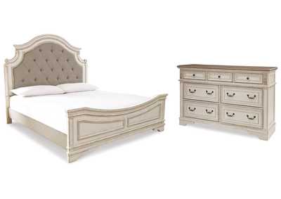 Realyn King Upholstered Panel Bed and Dresser