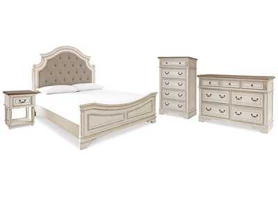 Image for Realyn King Upholstered Panel Bed, Dresser, Chest and Nightstand