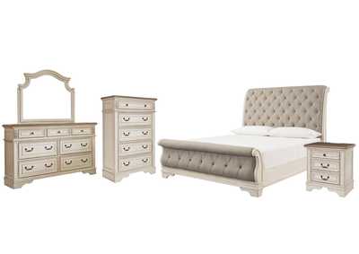 Realyn California King Sleigh Bed with Mirrored Dresser, Chest and Nightstand