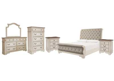 Realyn King Sleigh Bed with Mirrored Dresser, Chest and 2 Nightstands