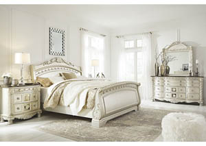 Image for Cassimore Pearl Silver Queen Sleigh Bed w/Dresser, Mirror, Drawer Chest and Nightstand