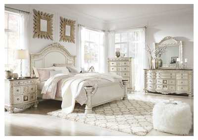Image for Cassimore Pearl Silver King Panel Bed w/Dresser, Mirror, Drawer Chest and Nightstand