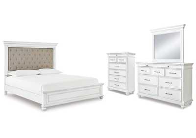 Kanwyn Cal King Upholstered Panel Bed, Dresser, Mirror and Chest