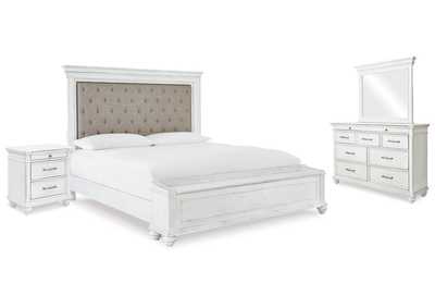 Kanwyn King Upholstered Storage Bed, Dresser, Mirror and Nightstand