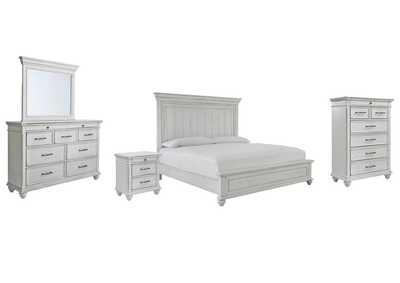 Kanwyn King Panel Bed with Mirrored Dresser, Chest and Nightstand