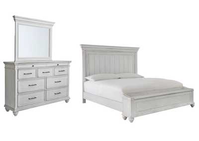 Kanwyn King Panel Bed with Storage, Dresser and Mirror