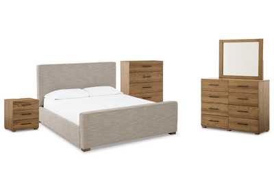 Image for Dakmore King Upholstered Bed with Mirrored Dresser, Chest and Nightstand