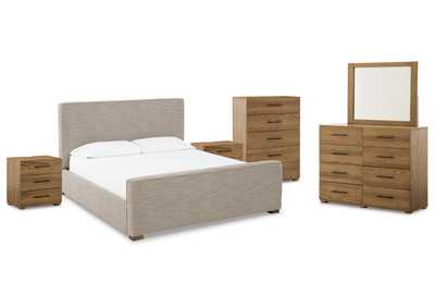 Image for Dakmore King Upholstered Bed with Mirrored Dresser, Chest and 2 Nightstands