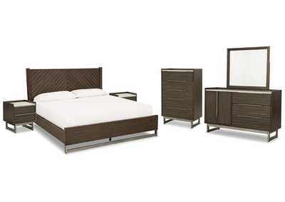 Arkenton Queen Panel Bed with Mirrored Dresser, Chest and 2 Nightstands