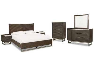 Arkenton California King Panel Bed with Mirrored Dresser, Chest and 2 Nightstands,Ashley