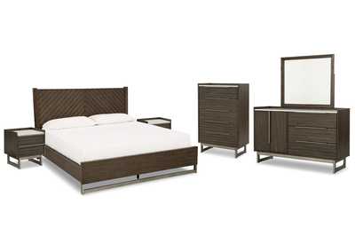 Arkenton King Panel Bed with Mirrored Dresser, Chest and 2 Nightstands,Ashley