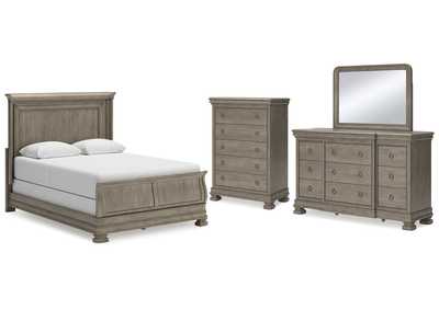 Lexorne Queen Sleigh Bed with Mirrored Dresser and Chest