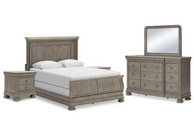 Lexorne Queen Sleigh Bed with Mirrored Dresser and 2 Nightstands