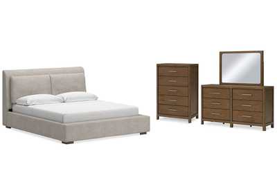 Cabalynn King Upholstered Bed with Mirrored Dresser and Chest