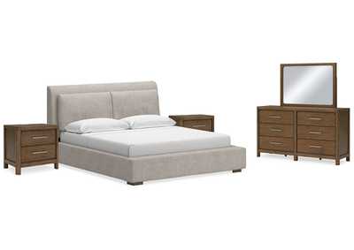 Cabalynn King Upholstered Bed with Mirrored Dresser and 2 Nightstands