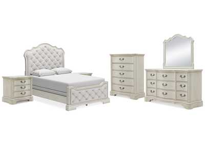 Arlendyne Queen Upholstered Bed with Mirrored Dresser, Chest and 2 Nightstands