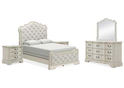 Arlendyne Queen Upholstered Bed with Mirrored Dresser and 2 Nightstands