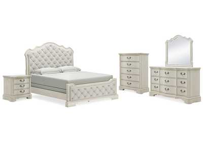 Arlendyne California King Upholstered Bed with Mirrored Dresser, Chest and Nightstand