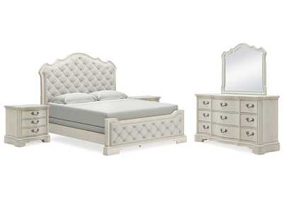 Arlendyne California King Upholstered Bed with Mirrored Dresser and 2 Nightstands