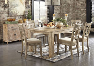 Image for Mestler Washed Brown Rectangular Dining Table w/ 4 Antique White Upholstered Side Chairs