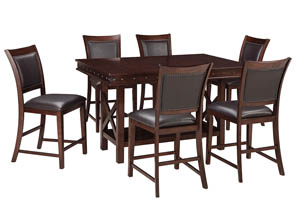 Image for Collenburg Dark Brown Rectangular Dining Room Counter Extension Table w/6 Upholstered Barstools