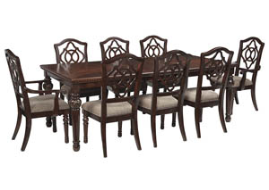 Image for Leahlyn Reddish Brown Rectangular Dining Room Extension Table w/ 2 Arm Chair and 6 Side Chairs