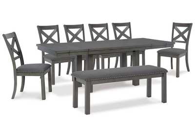 Myshanna Dining Table and 6 Chairs and Bench,Signature Design By Ashley