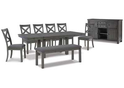 Image for Myshanna Dining Table and 6 Chairs and Bench with Storage