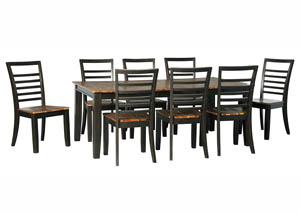 Image for Quinley Two-Tone Brown Rectangular Dining Room Butterfly Extension Table w/8 Side Chairs