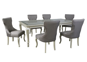 Image for Coralayne Silver Finish Rectangular Dining Room Extension Table w/ 4 Side Chairs